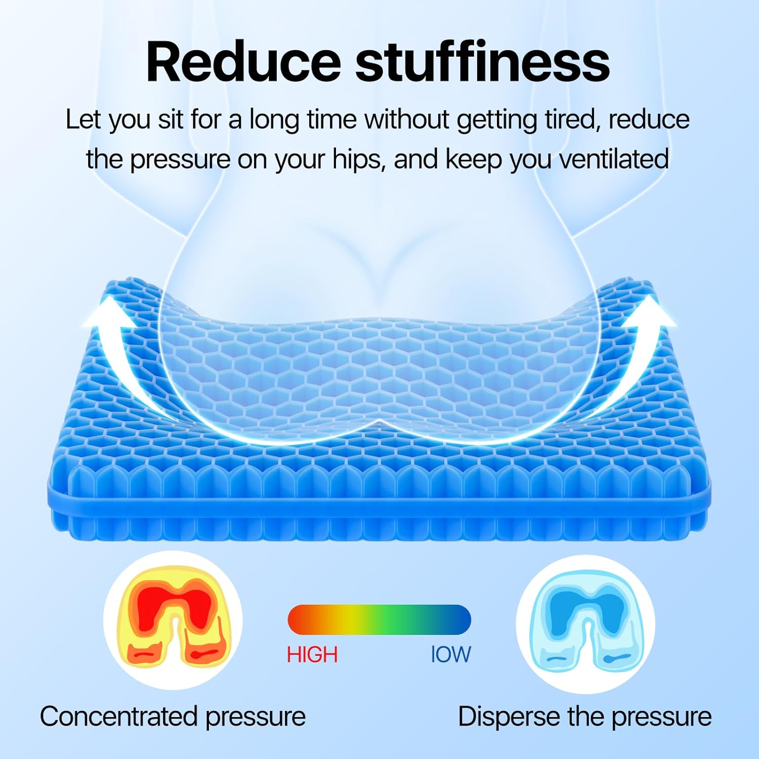 Gel Seat Cushion, Cooling seat Cushion (Super Large & Thick), Breathable Honeycomb Design Absorbs Pressure Points Seat Cushion, Gel Cushion for Office Chair, Home Car seat Cushion for Wheelchair